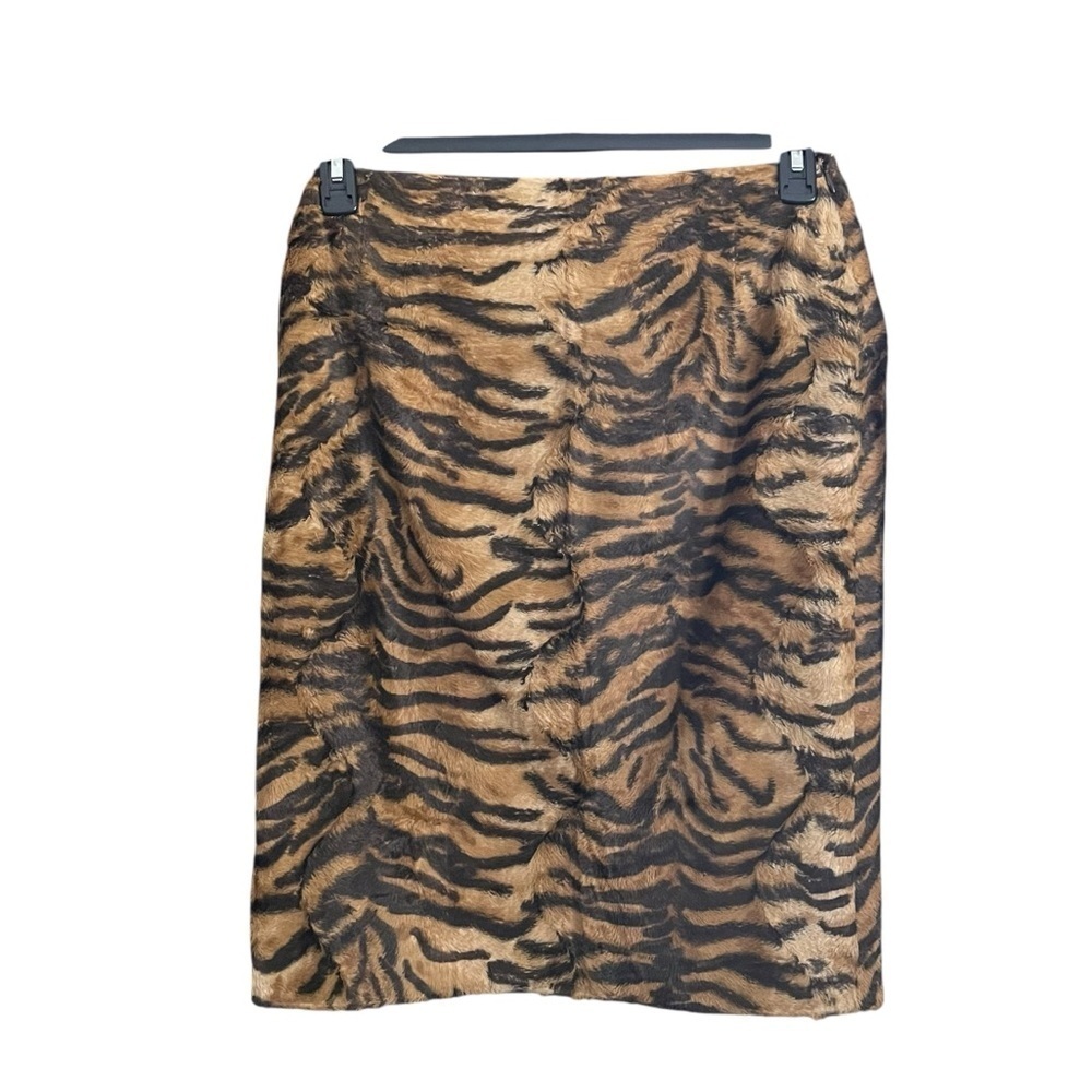 Roberto Verino Pencil Skirt Women's Size 10 Brown Animal Print Faux Fur Career